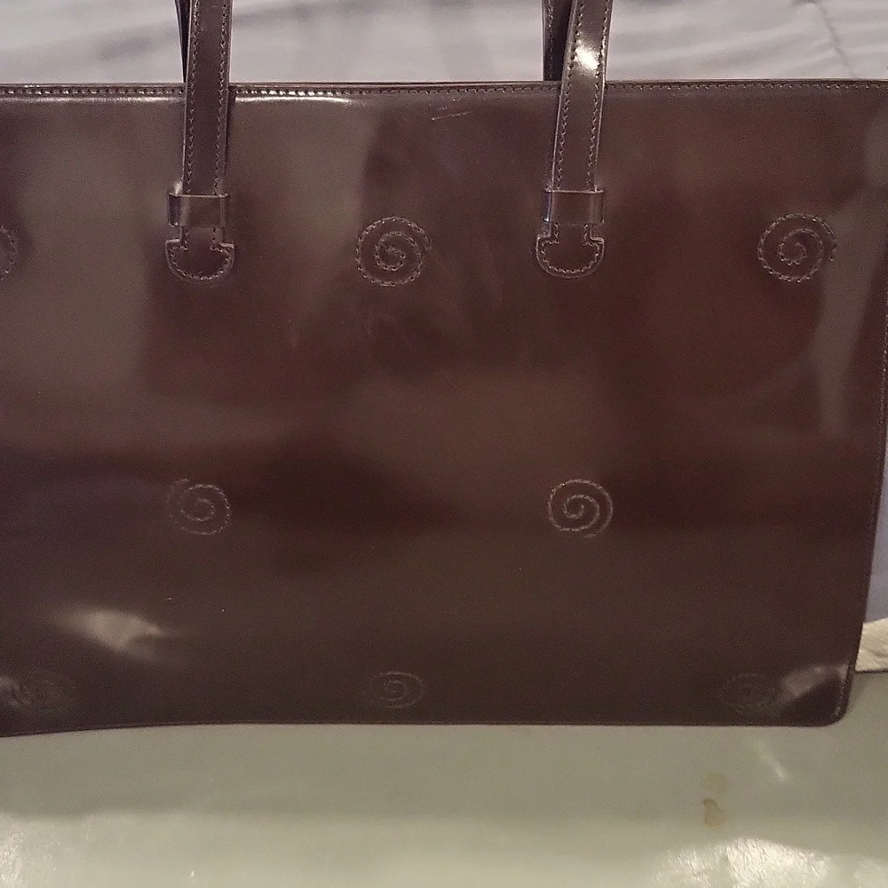 Furla Patent Leather Shiny Elegant Brown Leather Tote Bag Dust Cover Vintage